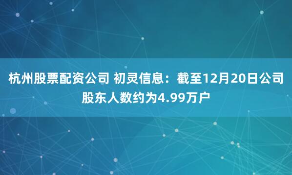 杭州股票配资公司 初灵信息：截至12月20日公司股东人数约为4.99万户